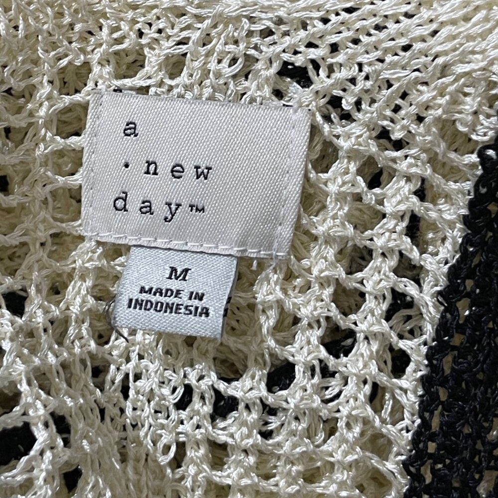 A New Day Mesh Maxi Dress Size M Medium Cream Black Stripe Sundress Beach - Picture 6 of 7
